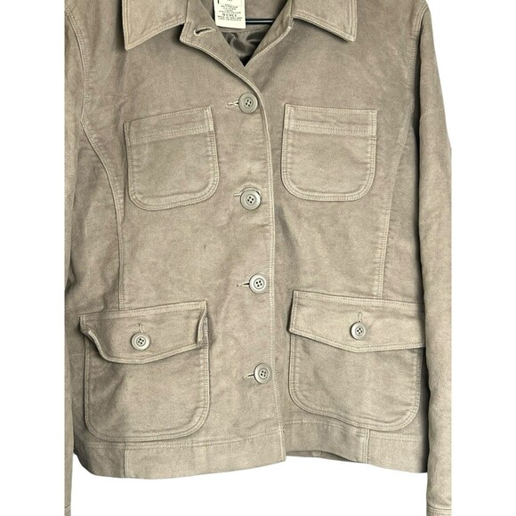 LL Bean Womens Tan chore coat Jacket Size Medium Blazer Petite Tan brown cropped - Picture 2 of 12